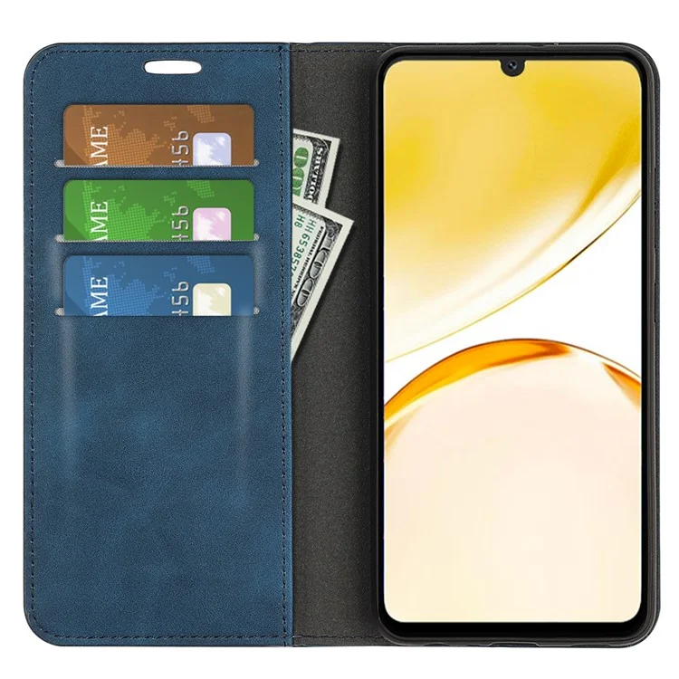 Stand Cover for Realme Narzo N53 4G , PU Leather Wallet Skin-touch Smartphone Flip Case - Blue