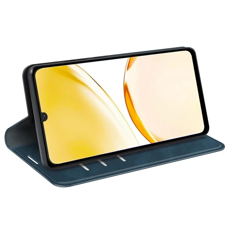 Stand Cover for Realme Narzo N53 4G , PU Leather Wallet Skin-touch Smartphone Flip Case - Blue