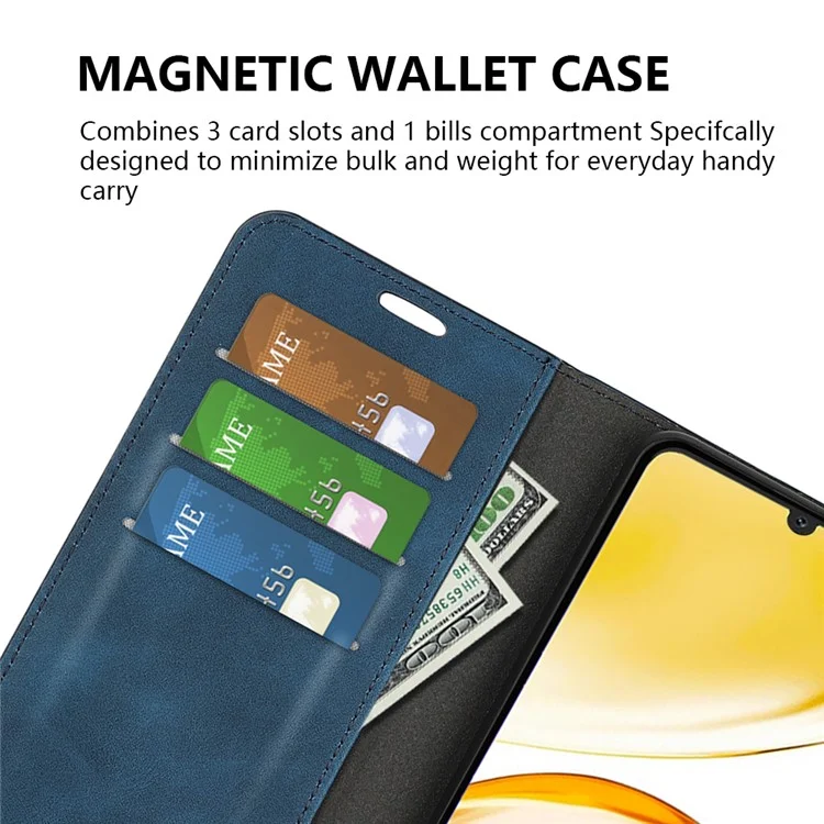 Stand Cover for Realme Narzo N53 4G , PU Leather Wallet Skin-touch Smartphone Flip Case - Blue