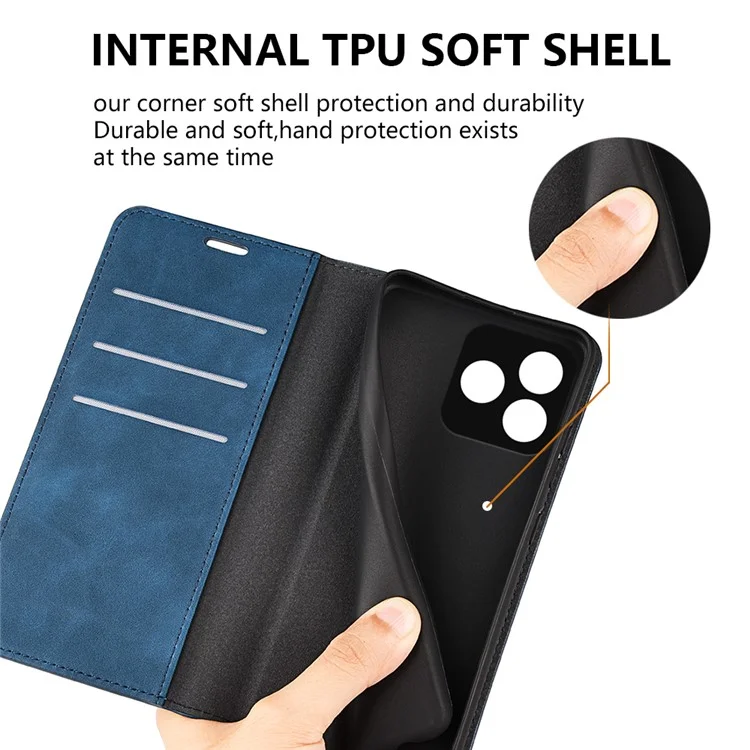 Stand Cover for Realme Narzo N53 4G , PU Leather Wallet Skin-touch Smartphone Flip Case - Blue