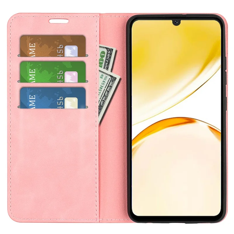 Stand Cover for Realme Narzo N53 4G , PU Leather Wallet Skin-touch Smartphone Flip Case - Pink