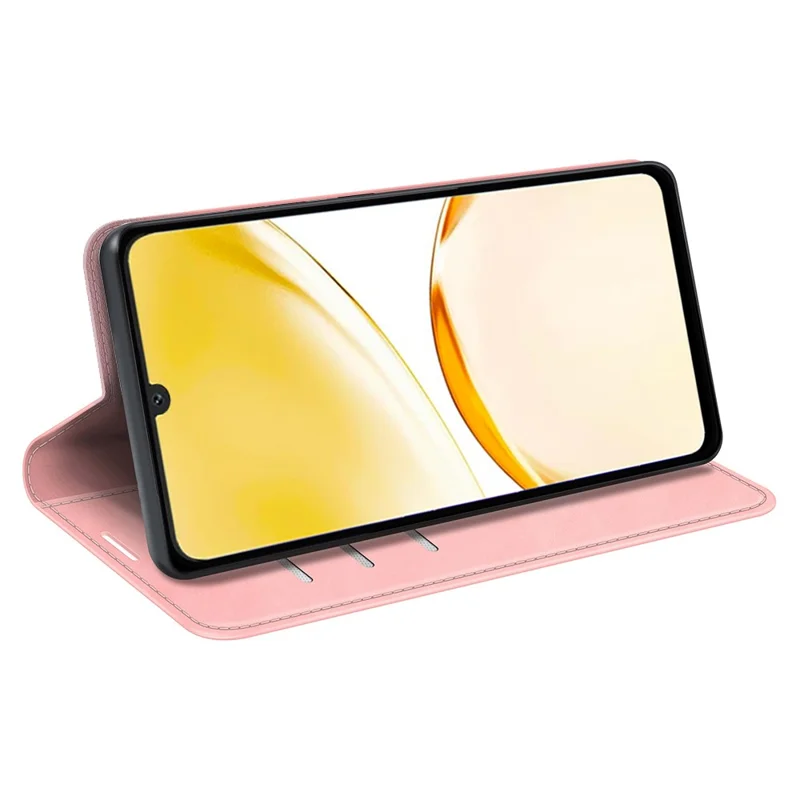 Stand Cover for Realme Narzo N53 4G , PU Leather Wallet Skin-touch Smartphone Flip Case - Pink