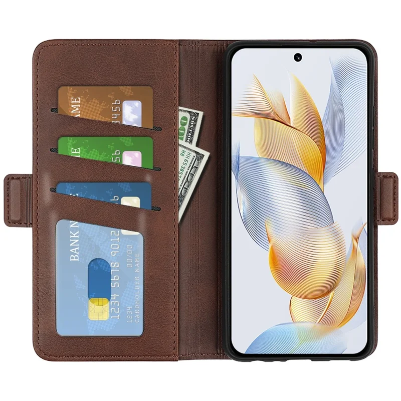 Kalbsleder-Standabdeckung für Honor 90 Pro PU-Leder-Wallet Fall Resistant Phone Case - Braun