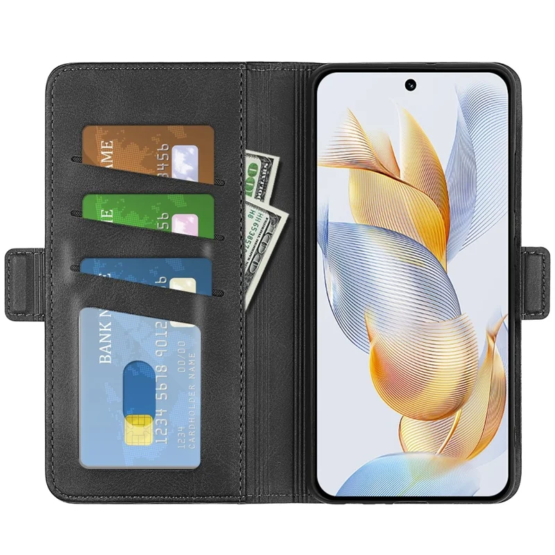 Calf Texture Stand Cover for Honor 90 Pro PU Leather Wallet Fall Resistant Phone Case - Black