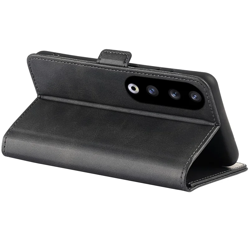Calf Texture Stand Cover for Honor 90 Pro PU Leather Wallet Fall Resistant Phone Case - Black