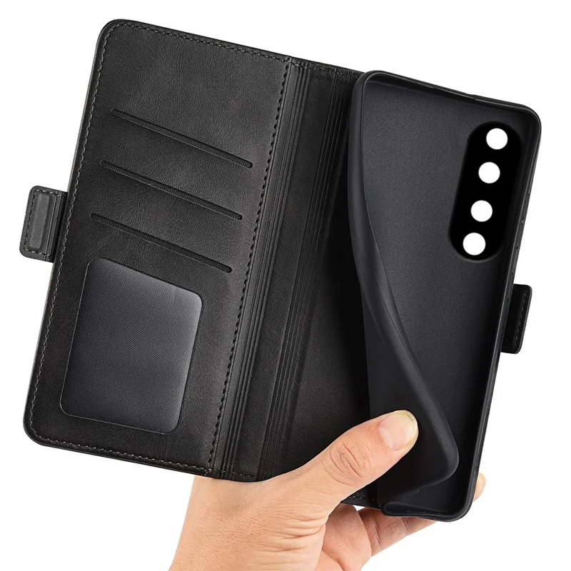 Calf Texture Stand Cover for Honor 90 Pro PU Leather Wallet Fall Resistant Phone Case - Black