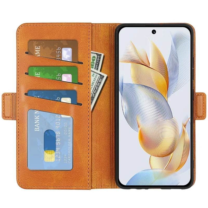 Calf Texture Stand Cover for Honor 90 Pro PU Leather Wallet Fall Resistant Phone Case - Yellow