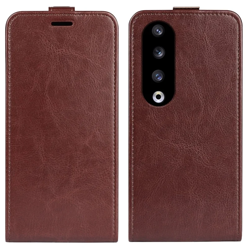 For Honor 90 Pro PU Leather Phone Case with Card Holder Vertical Flip Protective Phone Cover - Brown