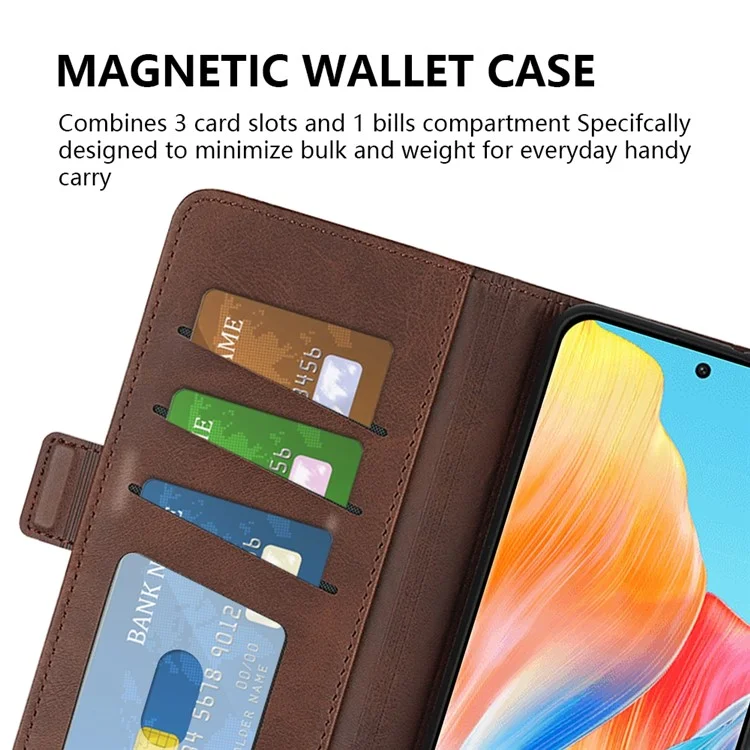 Pour Oppo A1 5G / A98 5G Étui portefeuille en cuir PU Calf Texture Folding Stand Cover - Marron