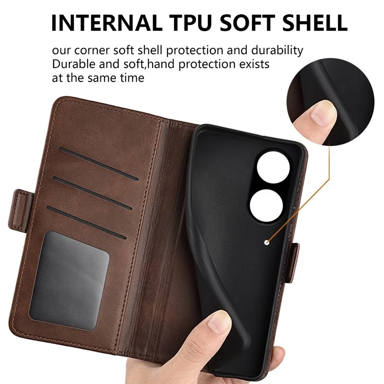Pour Oppo A1 5G / A98 5G Étui portefeuille en cuir PU Calf Texture Folding Stand Cover - Marron
