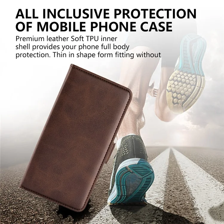 Pour Oppo A1 5G / A98 5G Étui portefeuille en cuir PU Calf Texture Folding Stand Cover - Marron