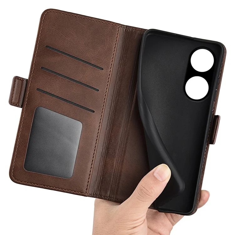 Pour Oppo A1 5G / A98 5G Étui portefeuille en cuir PU Calf Texture Folding Stand Cover - Marron