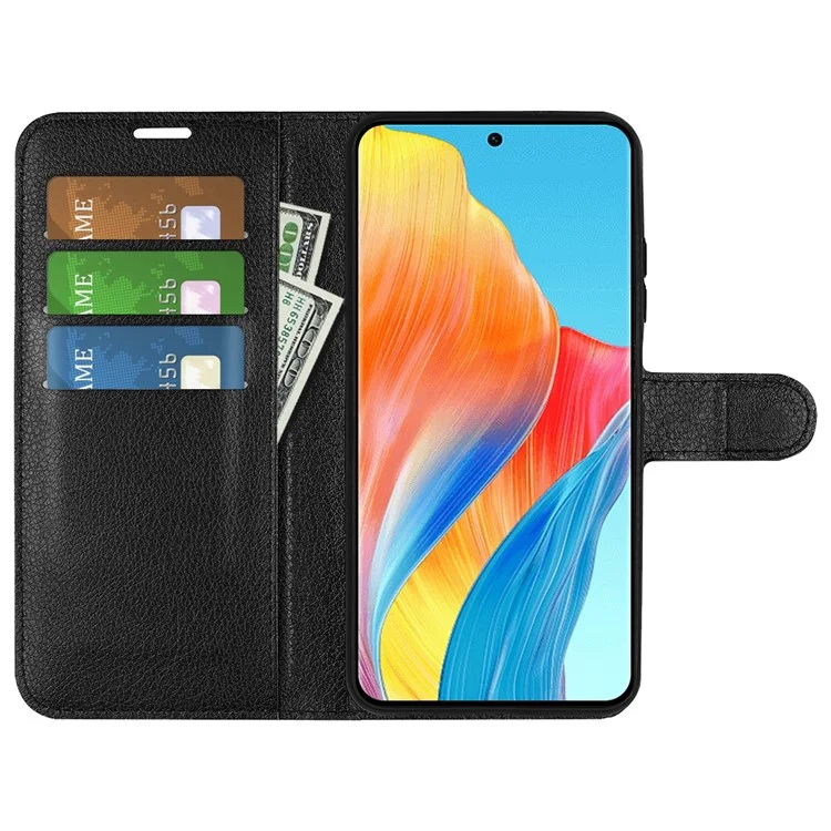 Per Oppo A1 5G / A98 5G Litchi Texture Phone Stand Cover Custodia Portafoglio in Pelle PU - Nero