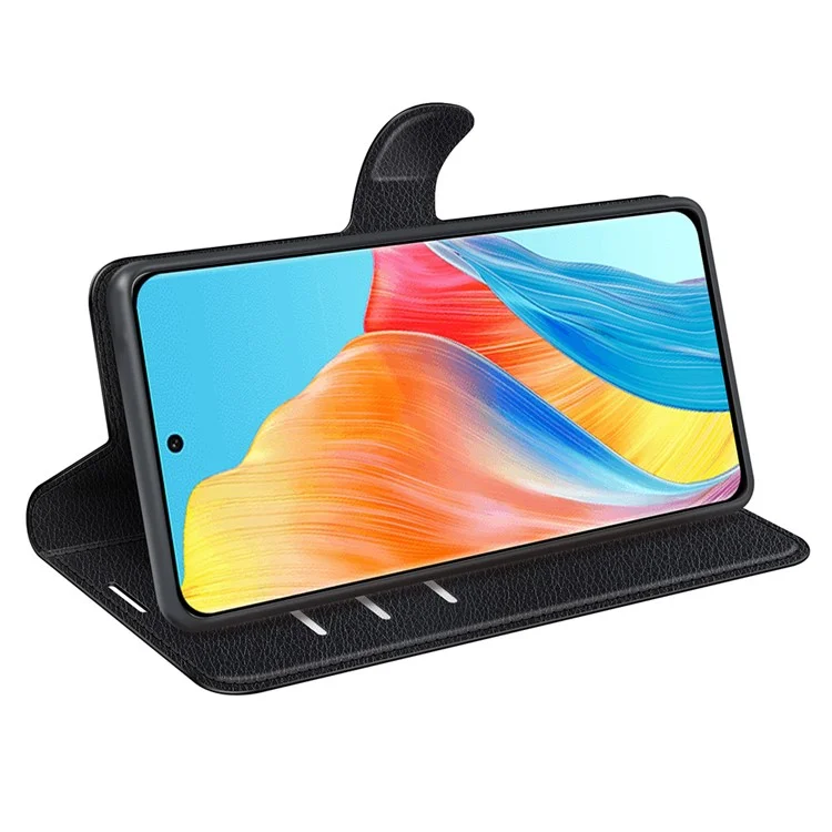 Per Oppo A1 5G / A98 5G Litchi Texture Phone Stand Cover Custodia Portafoglio in Pelle PU - Nero