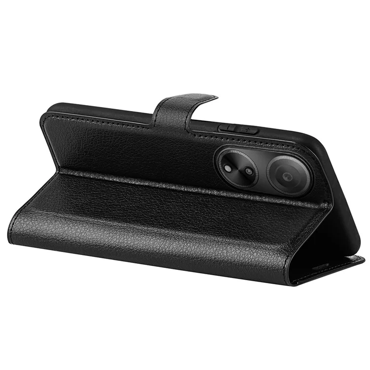 Per Oppo A1 5G / A98 5G Litchi Texture Phone Stand Cover Custodia Portafoglio in Pelle PU - Nero