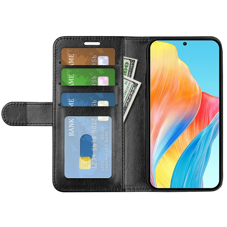 Für Oppo A1 5G / A98 5G PU Leder Brieftasche Handyhülle Crazy Horse Textur Handy Ständer Abdeckung - Schwarz