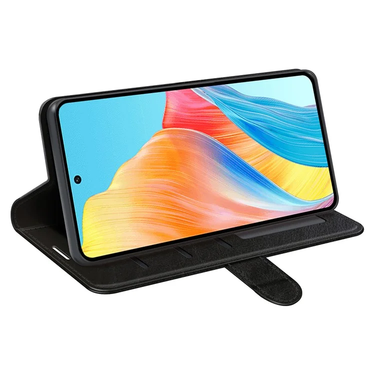 Für Oppo A1 5G / A98 5G PU Leder Brieftasche Handyhülle Crazy Horse Textur Handy Ständer Abdeckung - Schwarz