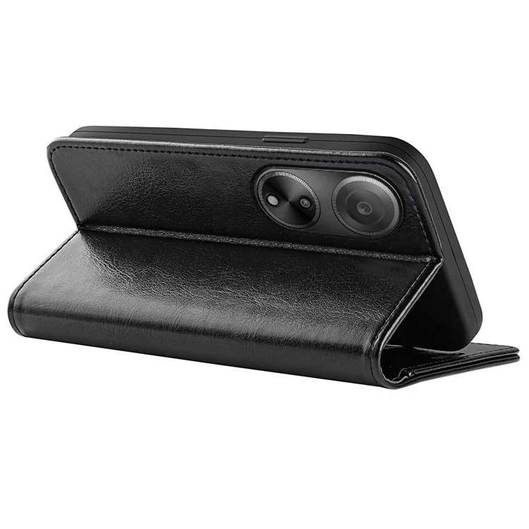 Für Oppo A1 5G / A98 5G PU Leder Brieftasche Handyhülle Crazy Horse Textur Handy Ständer Abdeckung - Schwarz