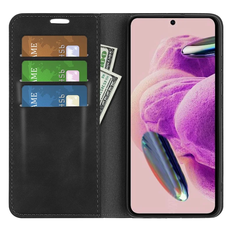 Stand Cover for Xiaomi Redmi Note 12S 4G , Skin-touch Flip Case PU Leather Wallet Smartphone Shell - Black