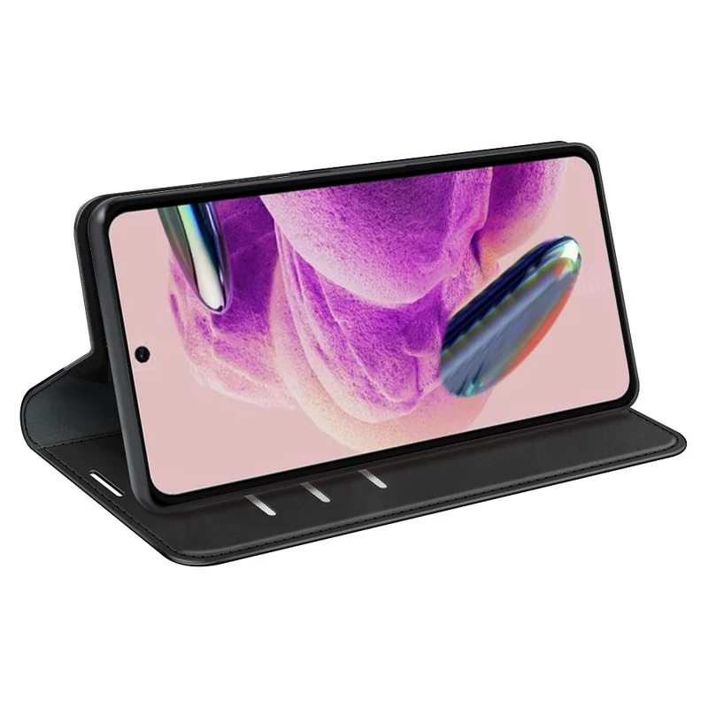 Stand Cover for Xiaomi Redmi Note 12S 4G , Skin-touch Flip Case PU Leather Wallet Smartphone Shell - Black