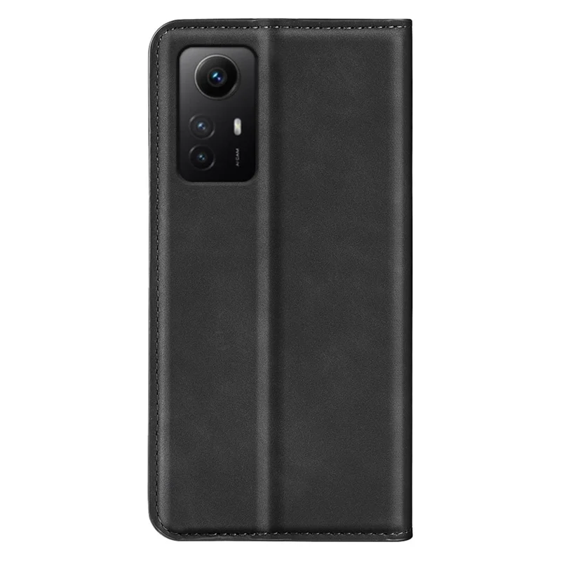 Stand Cover for Xiaomi Redmi Note 12S 4G , Skin-touch Flip Case PU Leather Wallet Smartphone Shell - Black