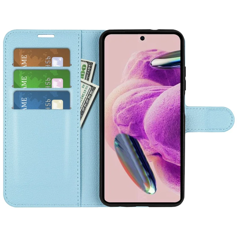 غطاء هاتف محفظة بملمس تين الشام مع حامل لهاتف Xiaomi Redmi Note 12S 4G من جلد PU - أزرق