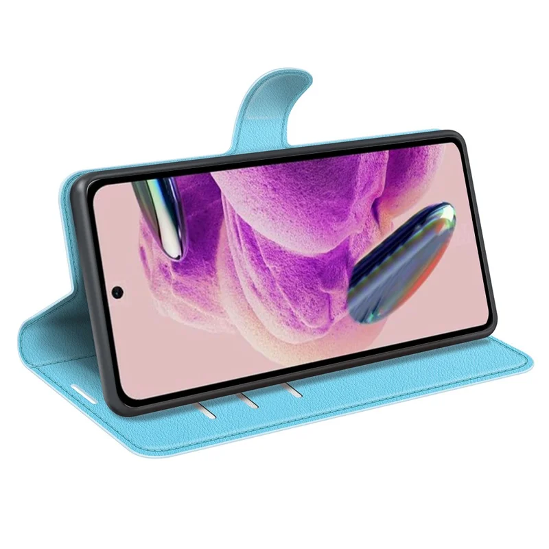 غطاء هاتف محفظة بملمس تين الشام مع حامل لهاتف Xiaomi Redmi Note 12S 4G من جلد PU - أزرق