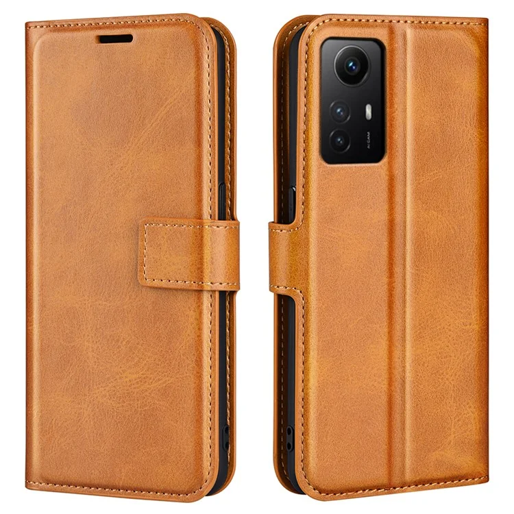 Para Xiaomi Redmi Note 12S 4G Carteira Suporte Capa de Telefone em Couro PU - Textura de Bezerro - Amarelo