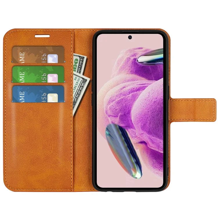 Para Xiaomi Redmi Note 12S 4G Carteira Suporte Capa de Telefone em Couro PU - Textura de Bezerro - Amarelo