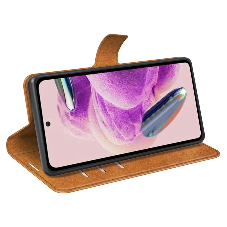 Para Xiaomi Redmi Note 12S 4G Carteira Suporte Capa de Telefone em Couro PU - Textura de Bezerro - Amarelo