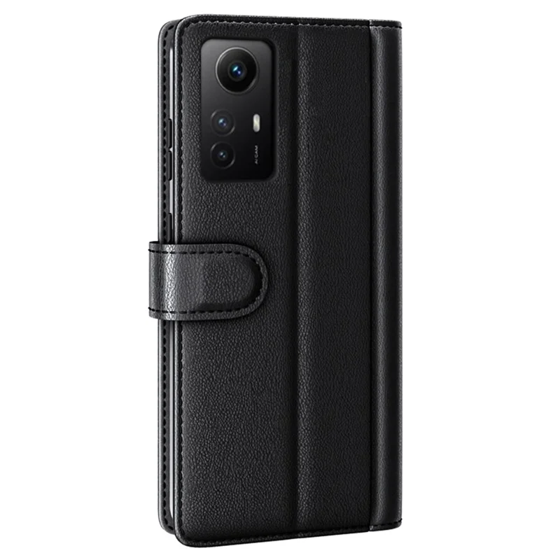 For Xiaomi Redmi Note 12S 4G Case Genuine Split Leather Phone Cover with Wallet Stand - Black