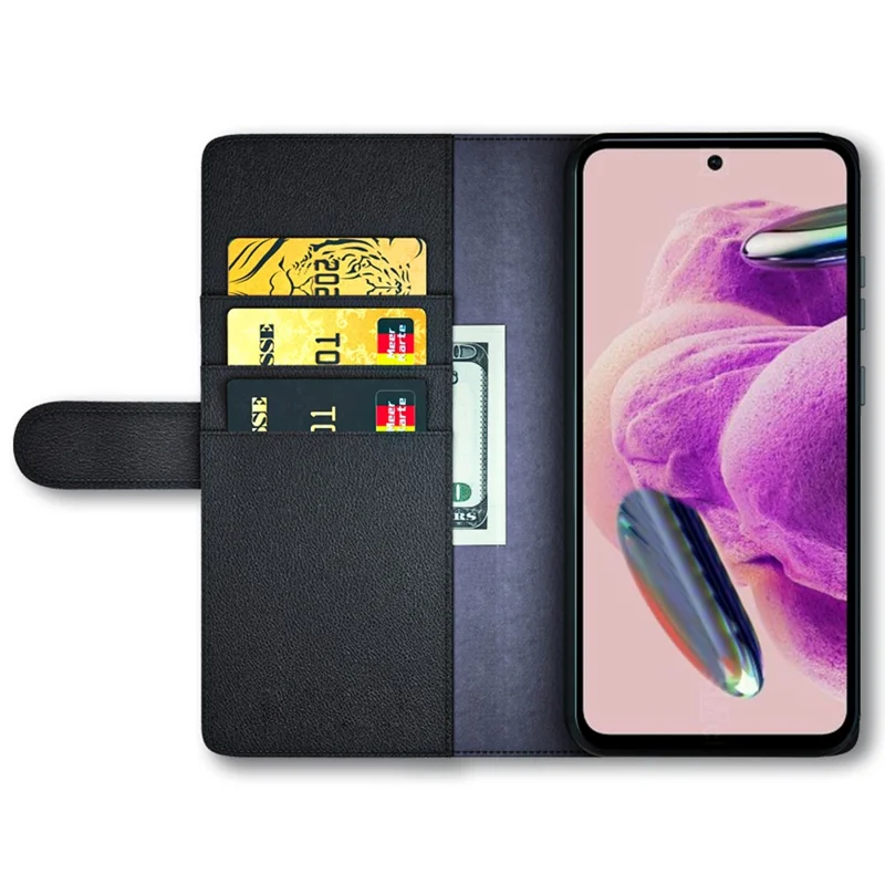 For Xiaomi Redmi Note 12S 4G Case Genuine Split Leather Phone Cover with Wallet Stand - Black