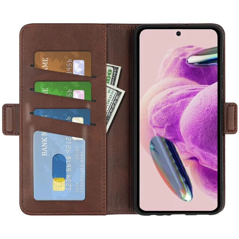 Stand Cover for Xiaomi Redmi Note 12S 4G PU Leather Wallet Shockproof Calf Texture Phone Case - Brown