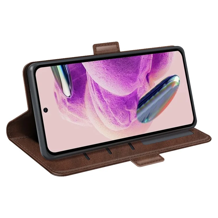 Stand Cover for Xiaomi Redmi Note 12S 4G PU Leather Wallet Shockproof Calf Texture Phone Case - Brown