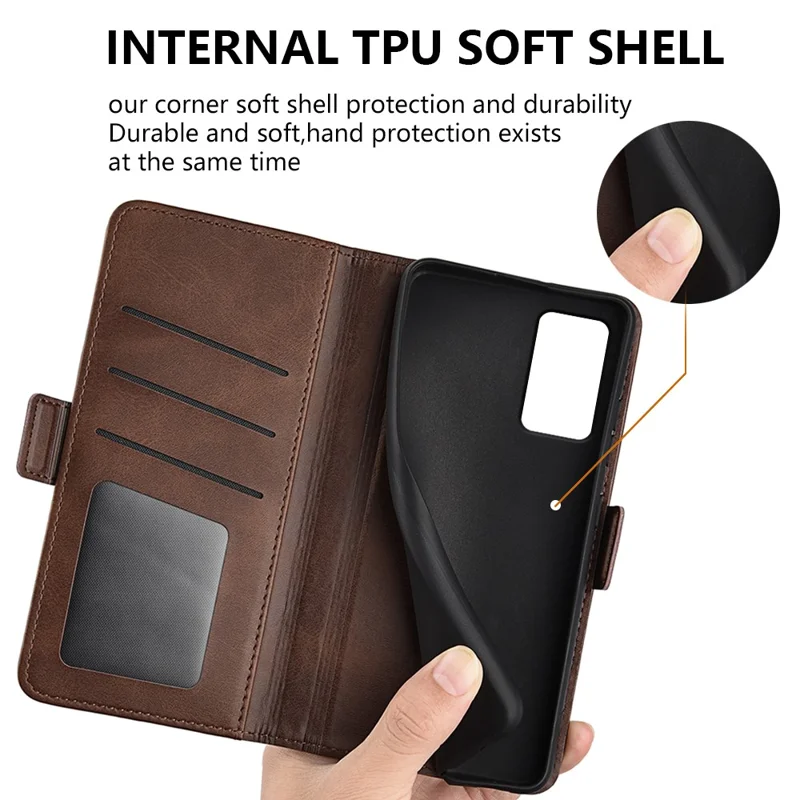 Stand Cover for Xiaomi Redmi Note 12S 4G PU Leather Wallet Shockproof Calf Texture Phone Case - Brown