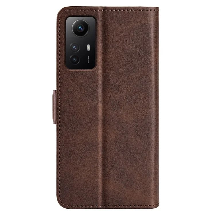 Stand Cover for Xiaomi Redmi Note 12S 4G PU Leather Wallet Shockproof Calf Texture Phone Case - Brown