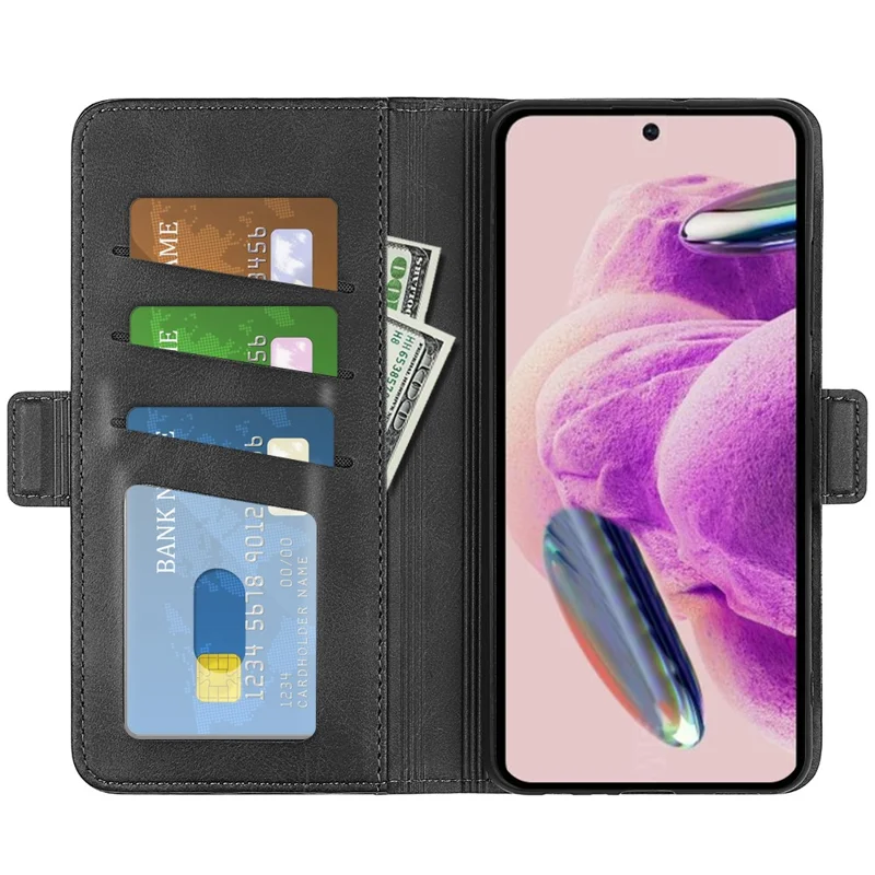 Stand Cover for Xiaomi Redmi Note 12S 4G PU Leather Wallet Shockproof Calf Texture Phone Case - Black