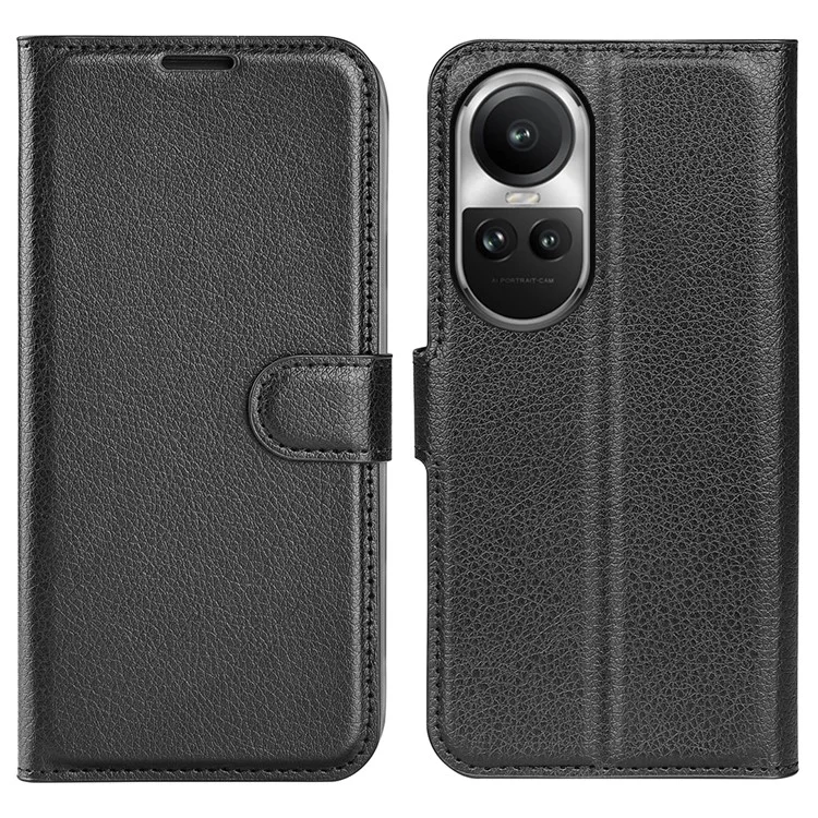 Litchi Textur PU-Leder-Handyhülle für Oppo Reno10 5G (Global) Geldbörse, Ständer, Schutzhülle - Schwarz
