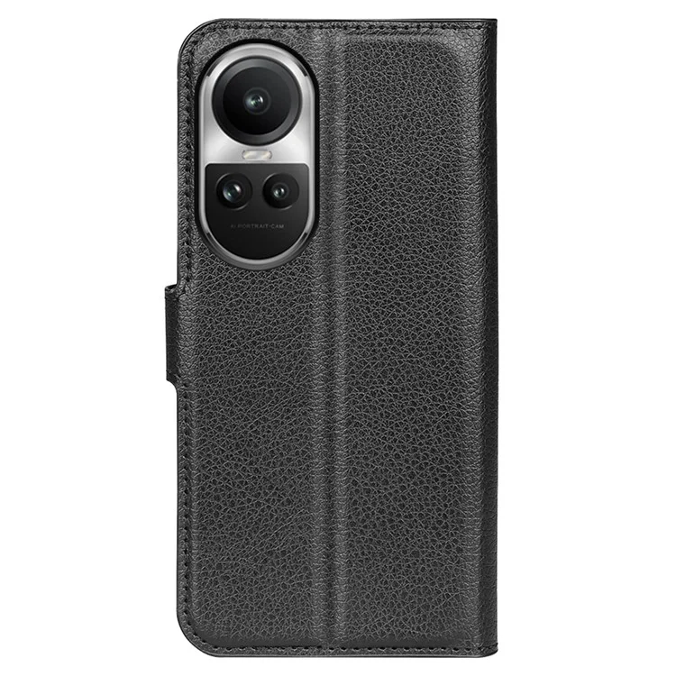 Litchi Textur PU-Leder-Handyhülle für Oppo Reno10 5G (Global) Geldbörse, Ständer, Schutzhülle - Schwarz
