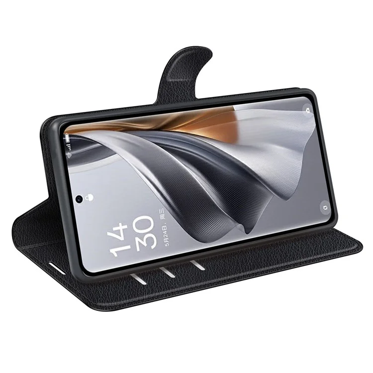 Litchi Textur PU-Leder-Handyhülle für Oppo Reno10 5G (Global) Geldbörse, Ständer, Schutzhülle - Schwarz