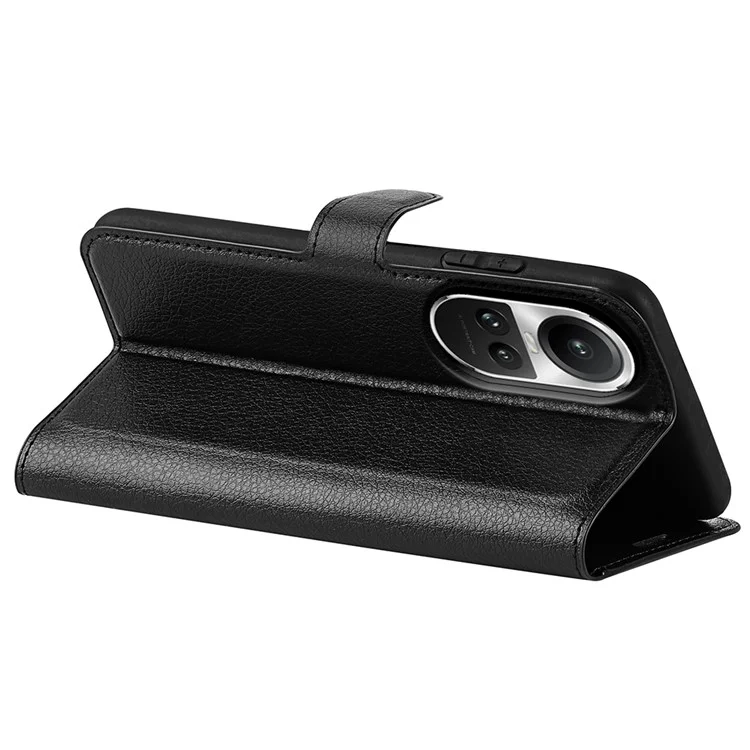 Litchi Textur PU-Leder-Handyhülle für Oppo Reno10 5G (Global) Geldbörse, Ständer, Schutzhülle - Schwarz