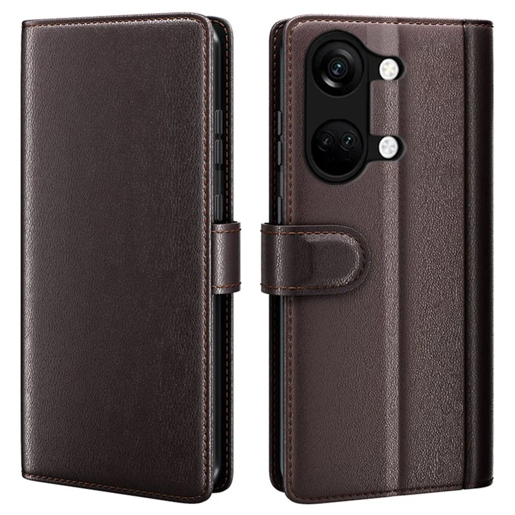 Für OnePlus Ace 2V / Nord 3 5G Wallet-Handyhülle aus echtem gespaltenen Leder, stoßfest, mit Ständer - Braun