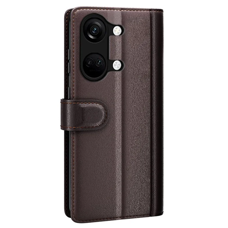 Für OnePlus Ace 2V / Nord 3 5G Wallet-Handyhülle aus echtem gespaltenen Leder, stoßfest, mit Ständer - Braun