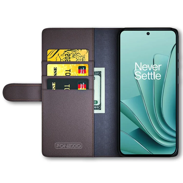 Für OnePlus Ace 2V / Nord 3 5G Wallet-Handyhülle aus echtem gespaltenen Leder, stoßfest, mit Ständer - Braun
