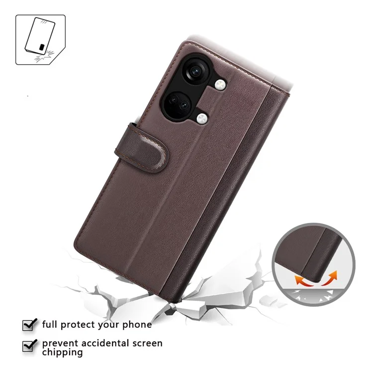 Für OnePlus Ace 2V / Nord 3 5G Wallet-Handyhülle aus echtem gespaltenen Leder, stoßfest, mit Ständer - Braun