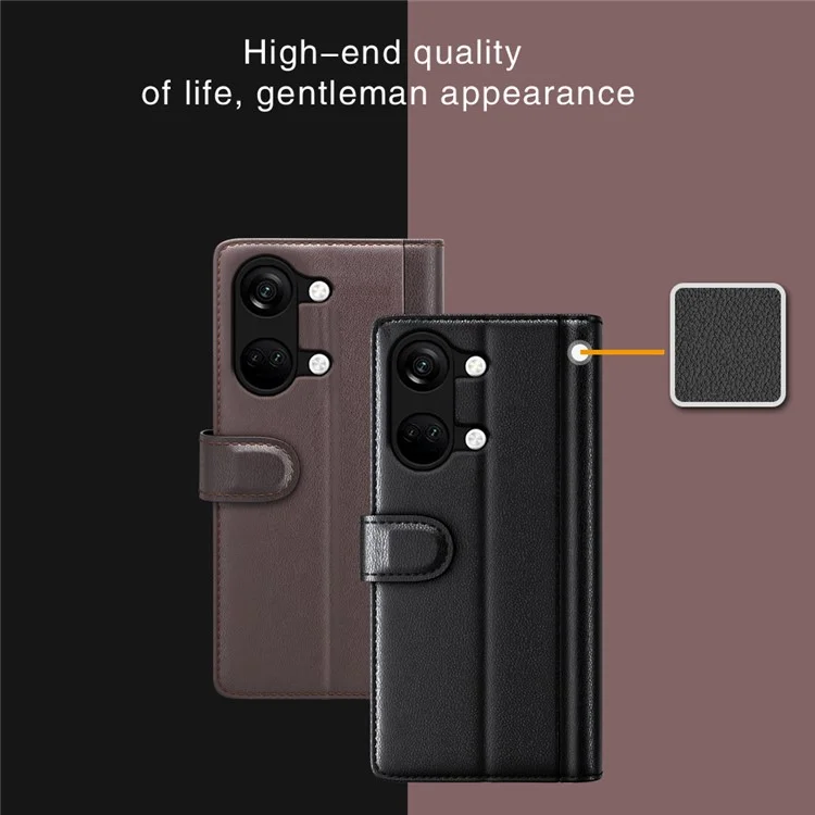 Für OnePlus Ace 2V / Nord 3 5G Wallet-Handyhülle aus echtem gespaltenen Leder, stoßfest, mit Ständer - Braun