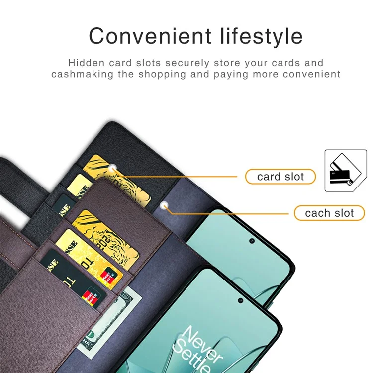 Für OnePlus Ace 2V / Nord 3 5G Wallet-Handyhülle aus echtem gespaltenen Leder, stoßfest, mit Ständer - Braun