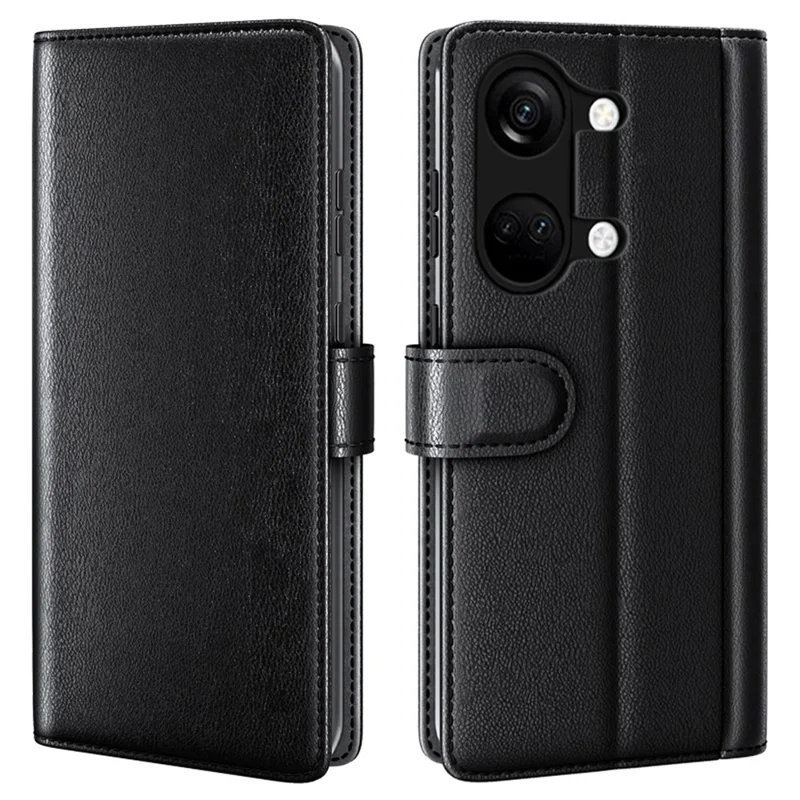 For OnePlus Ace 2V / Nord 3 5G Case Genuine Split Leather Phone Cover with Wallet Stand - Black