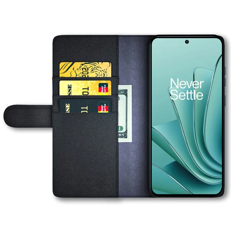 For OnePlus Ace 2V / Nord 3 5G Case Genuine Split Leather Phone Cover with Wallet Stand - Black