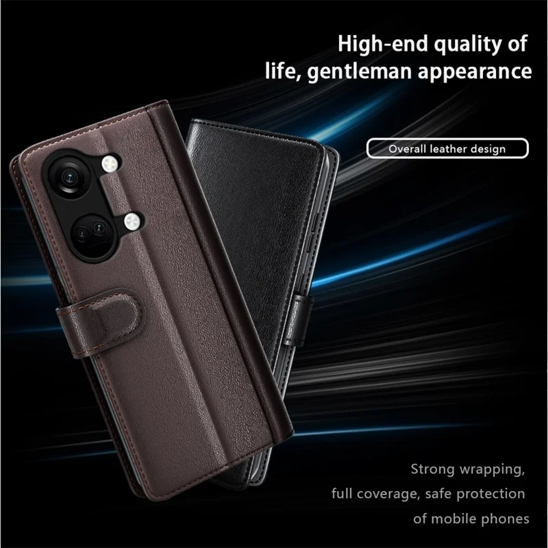 For OnePlus Ace 2V / Nord 3 5G Case Genuine Split Leather Phone Cover with Wallet Stand - Black